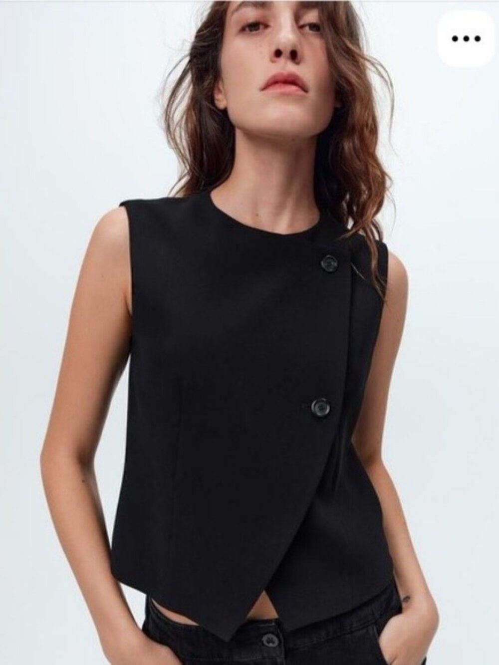 Zara Black Asymmetric Buttoned Vest size S (26) - Picture 2 of 10